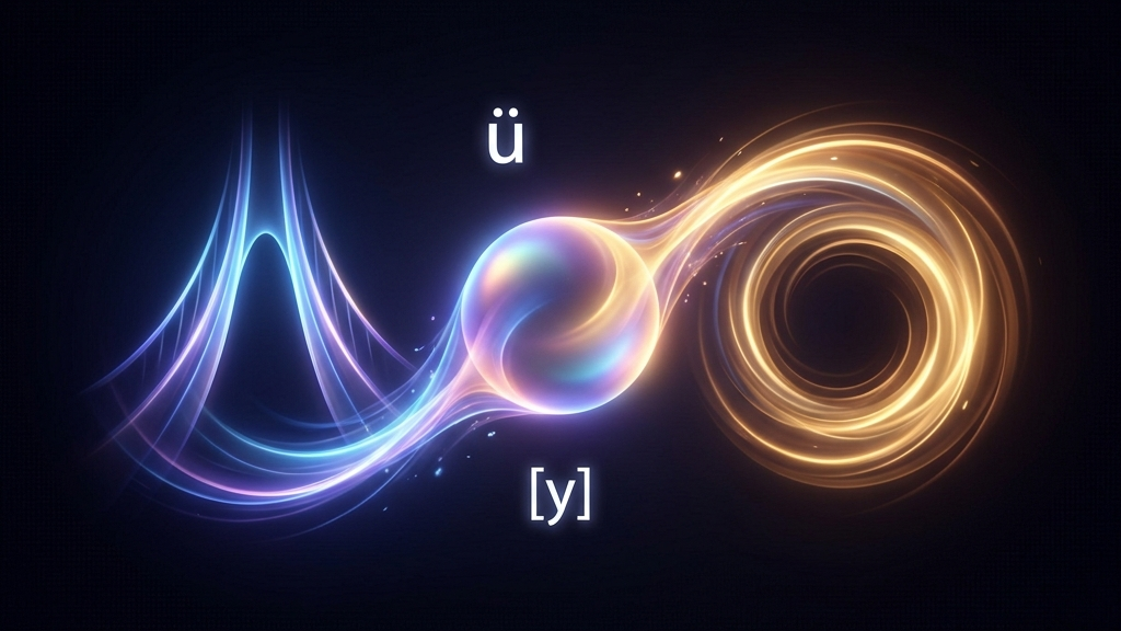 모음 'ü'는 팽팽한 'i'와 둥근 입술 모양을 결합한 소리입니다.